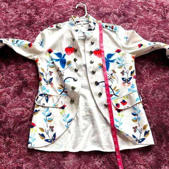 Floral Printed Military Style White Blazer Jacket size S - Picture 5 of 5